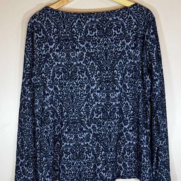 #171 Women's Loft Long-Sleeve Damask Top, Black on Grey, Size Large - Picture 2 of 5